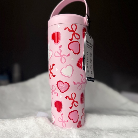 Hydrapeak Valentines Day coquette red pink bows + hearts nomad bottle - Picture 5 of 7